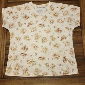 Beige V-Neck Scrub Top w/ All Over Puppies - Size Large